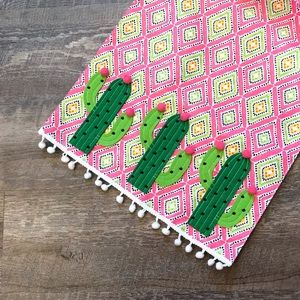 NEW Cactus Pink & White Table Runner with Pompoms
